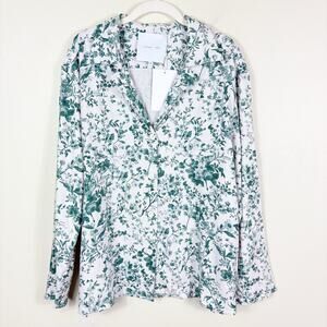Naya Rea Linen Blend Green Floral Button Front Long Sleeve Mira Blouse